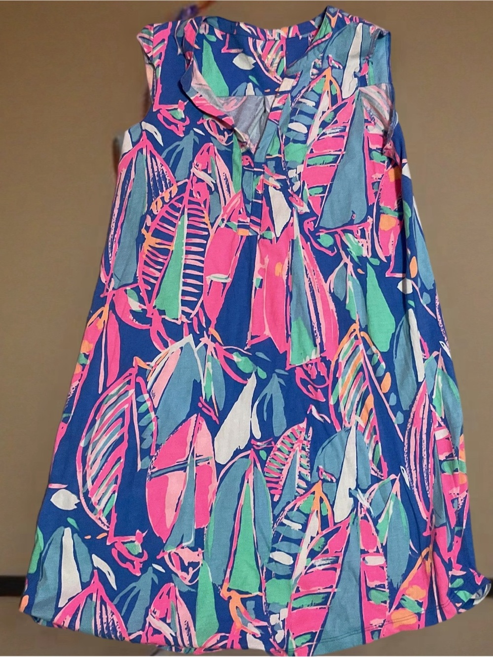 Lilly Pulitzer Blue, Pink & Green Tropical Sleeveless Shift-Style Dress SIZE M